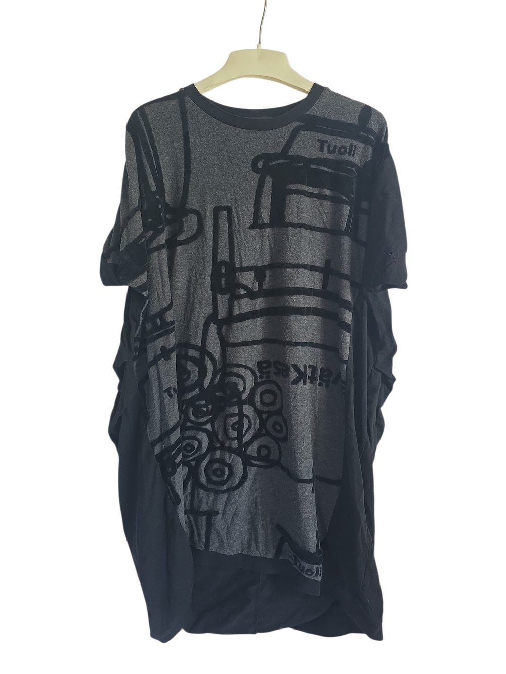 GOMME Graphic Black & Gray Oversized High Low Long Shirt
